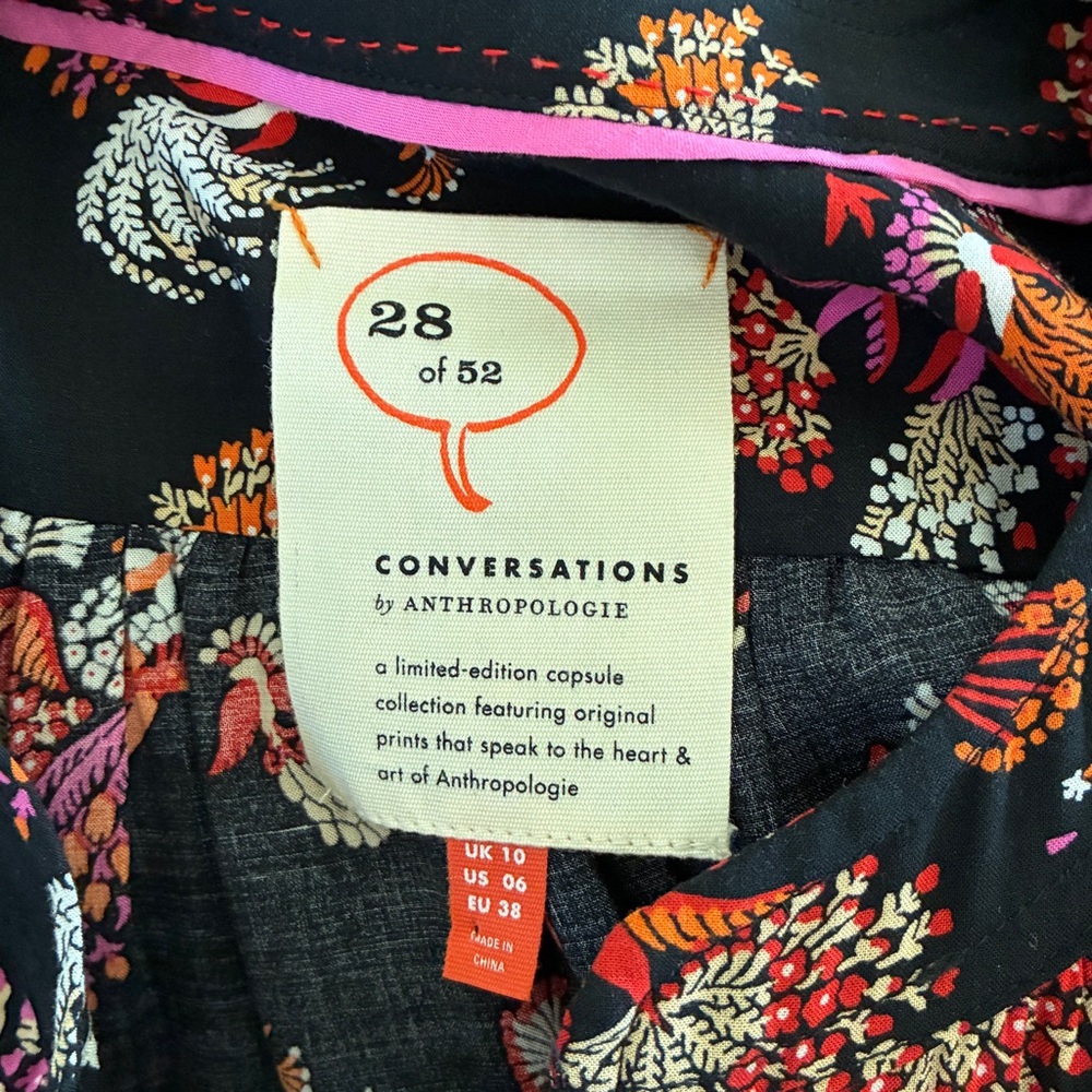 Anthropologie 28 of 52 Conversations Whimsical Bird and Floral Top - Size 6 - Picture 5 of 16